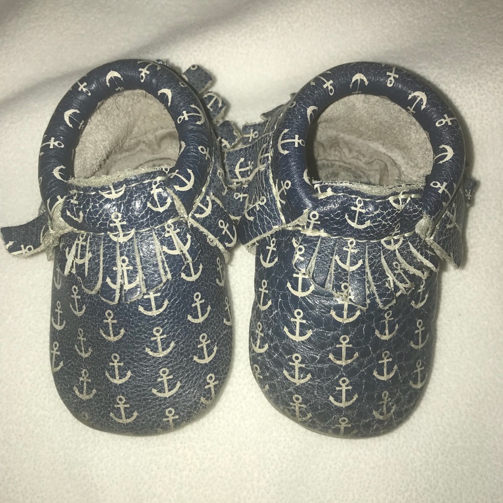 Size 2 Freshly Picked moccasins. Anchors Aweigh!